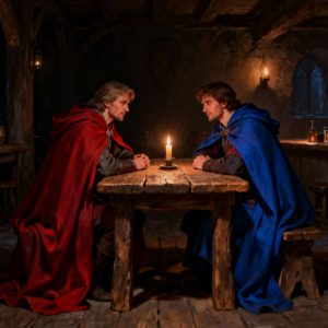 Two knights sitting together at a table - me and Claude AI