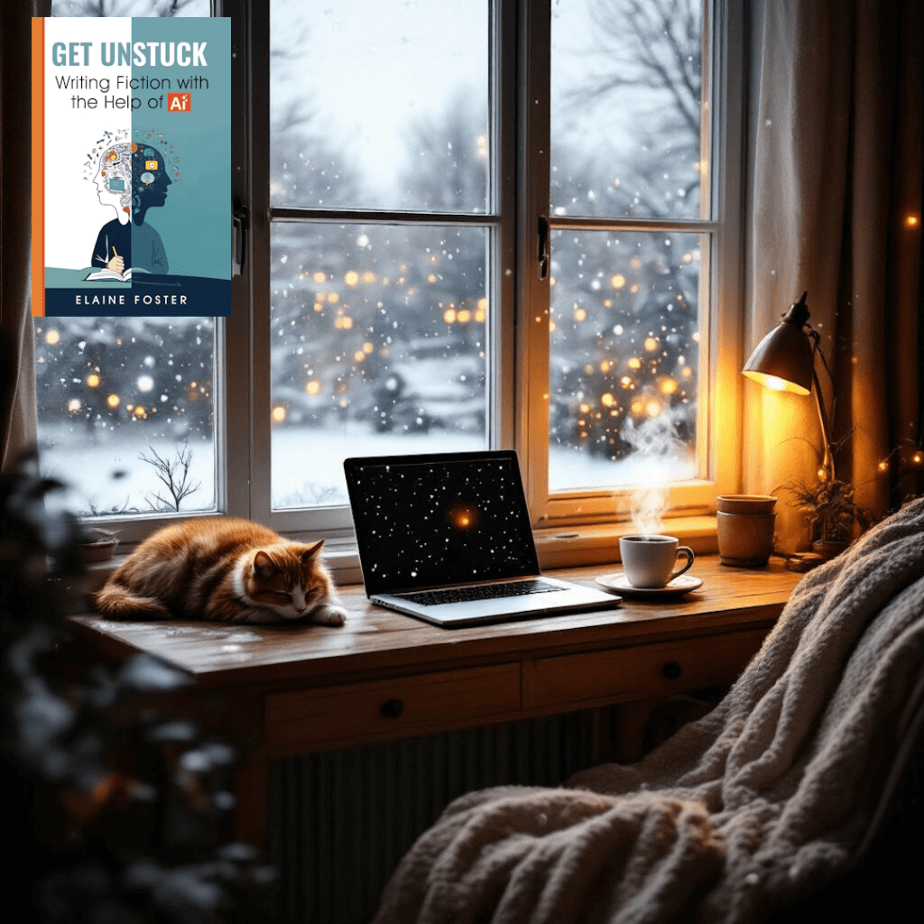 A cozy writing desk to developing characters with the help of AI