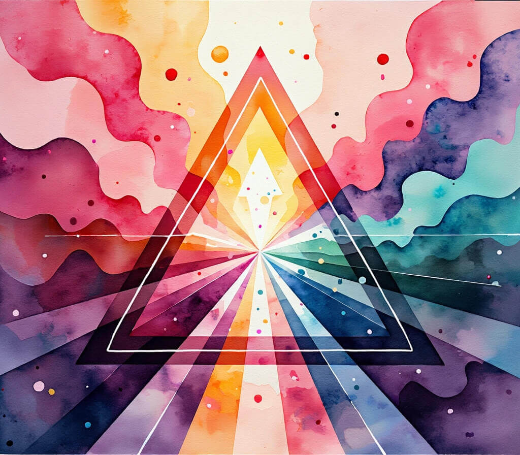 A prism with different colored lights, indicating different pathways using AI