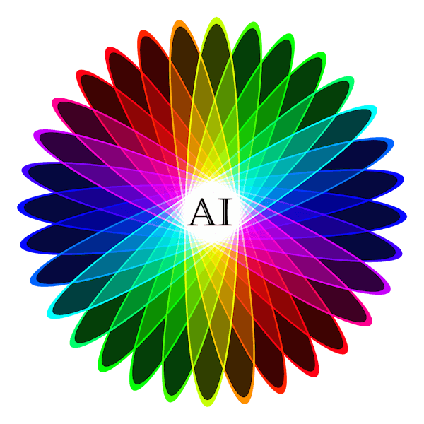 AI logo of a circle with many colors with AI in the middle